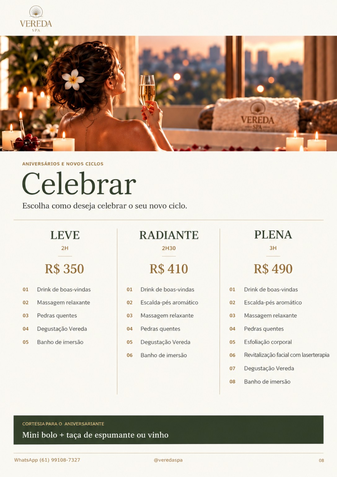 Cena do catálogo: banho com velas e espumante